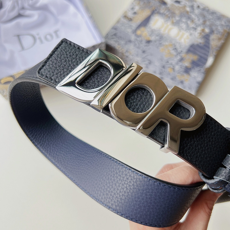 Dior Italic Buckle Reversible Belt Grained Calfskin Blue