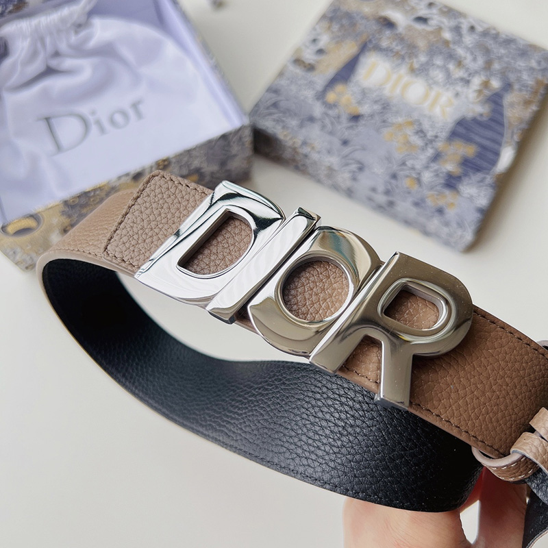 Dior Italic Buckle Reversible Belt Grained Calfskin Brown