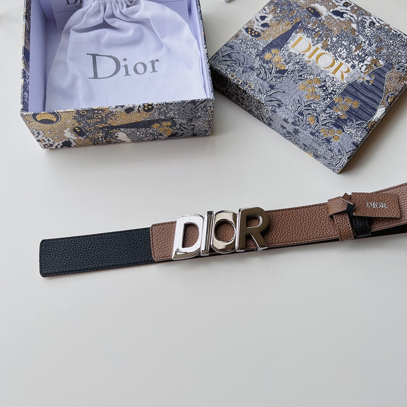 Dior Italic Buckle Reversible Belt Grained Calfskin Brown