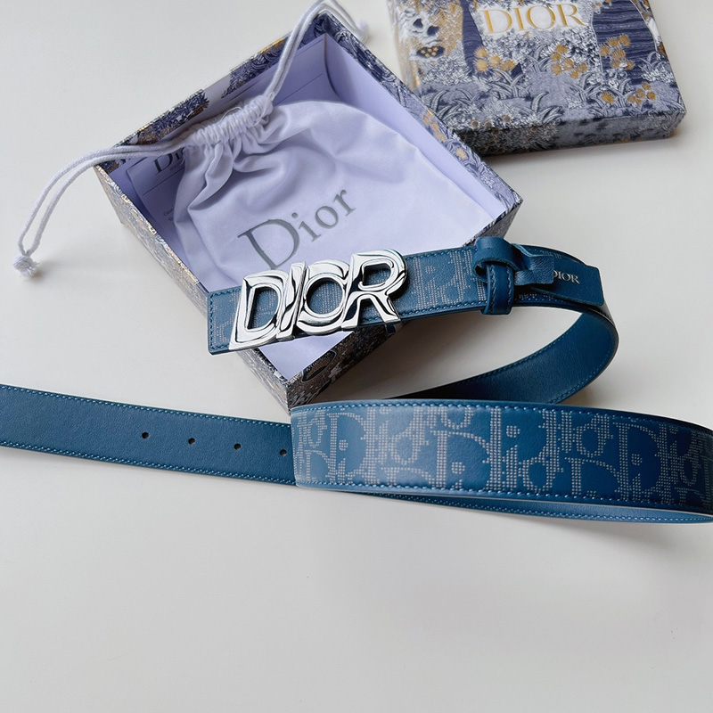 Dior Italic Buckle Reversible Belt Oblique Galaxy Leather Blue