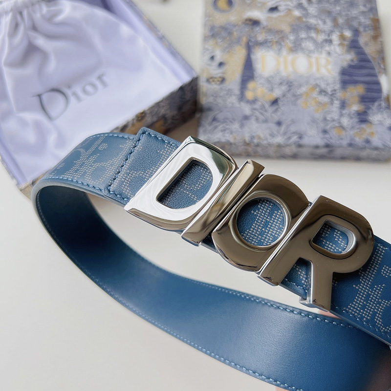 Dior Italic Buckle Reversible Belt Oblique Galaxy Leather Blue