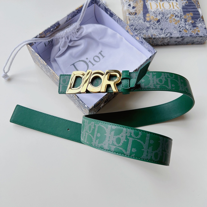 Dior Italic Buckle Reversible Belt Oblique Galaxy Leather Green