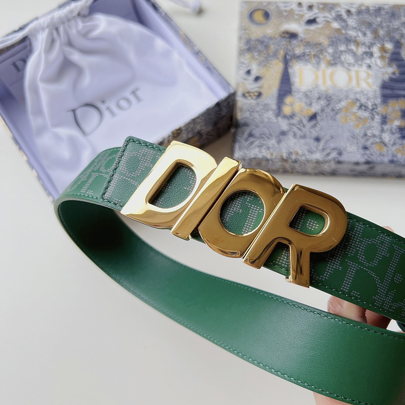 Dior Italic Buckle Reversible Belt Oblique Galaxy Leather Green