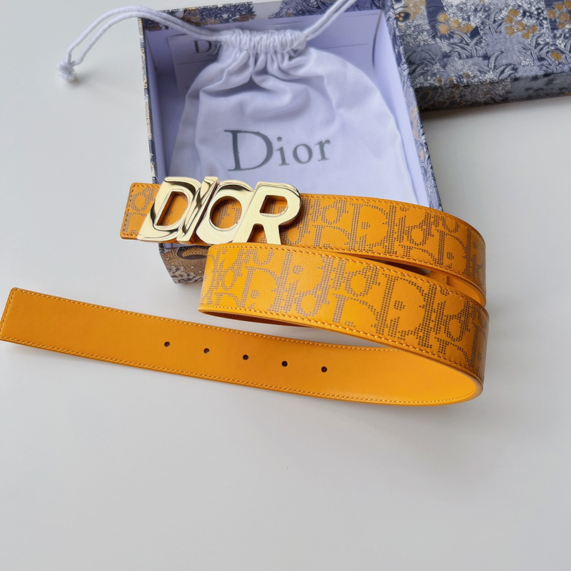 Dior Italic Buckle Reversible Belt Oblique Galaxy Leather Yellow