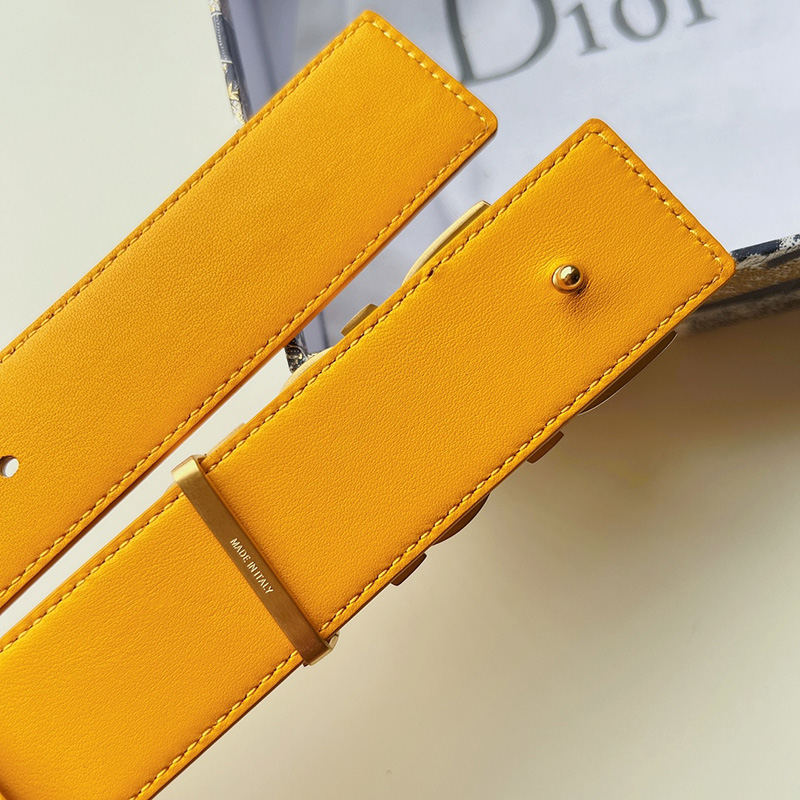 Dior Italic Buckle Reversible Belt Oblique Galaxy Leather Yellow