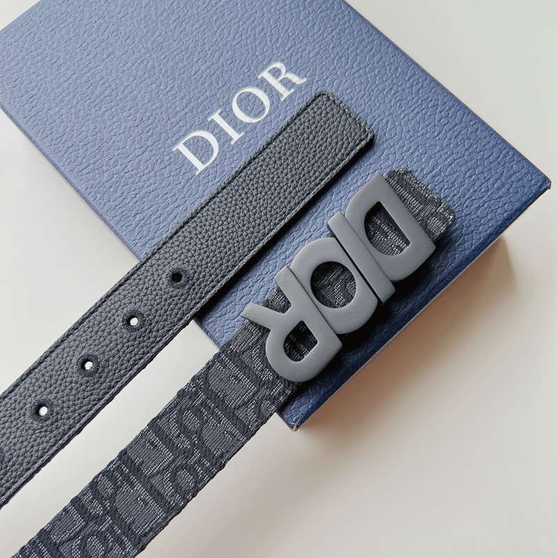 Dior Italic Buckle Reversible Belt Oblique Motif Canvas Black