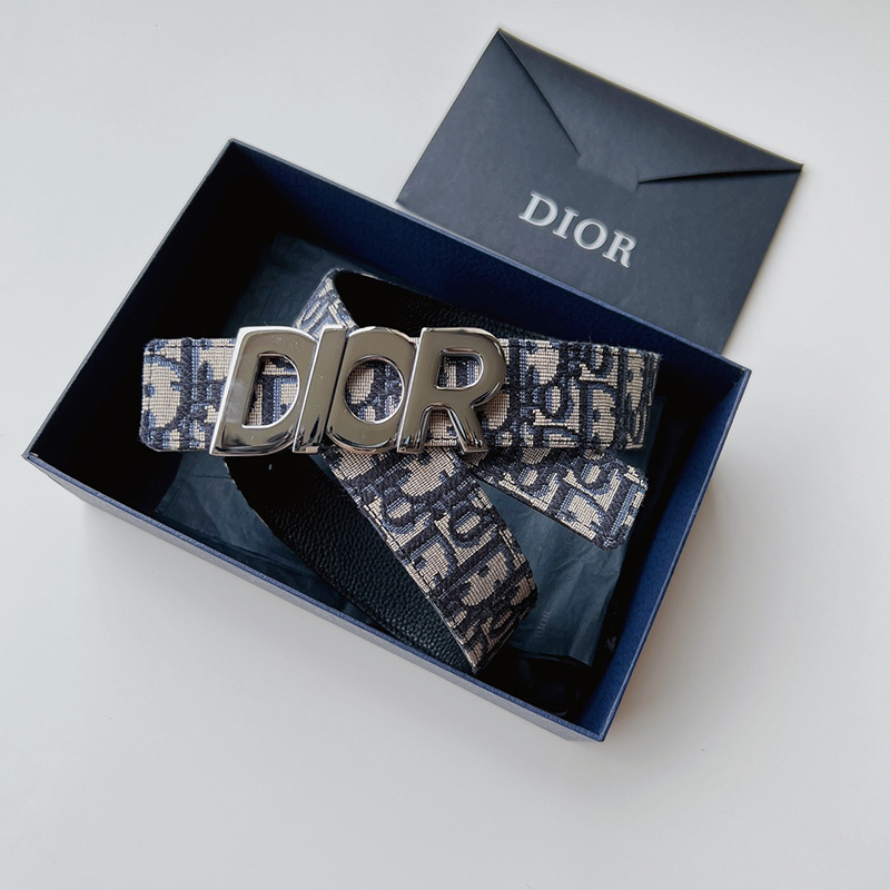 Dior Italic Buckle Reversible Belt Oblique Motif Canvas Blue