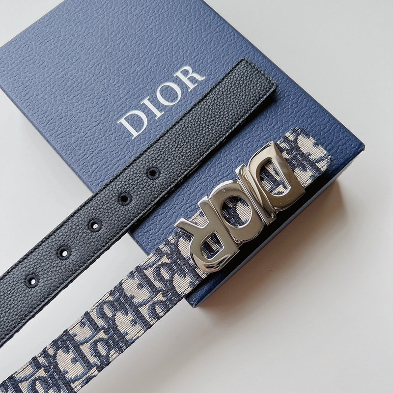 Dior Italic Buckle Reversible Belt Oblique Motif Canvas Blue