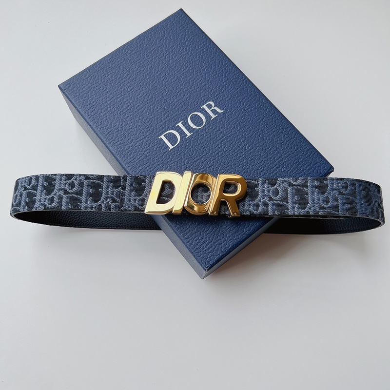 Dior Italic Buckle Reversible Belt Oblique Motif Canvas Navy Blue