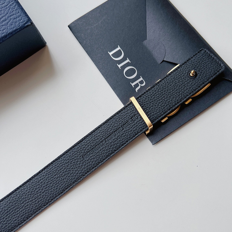 Dior Italic Buckle Reversible Belt Oblique Motif Canvas Navy Blue