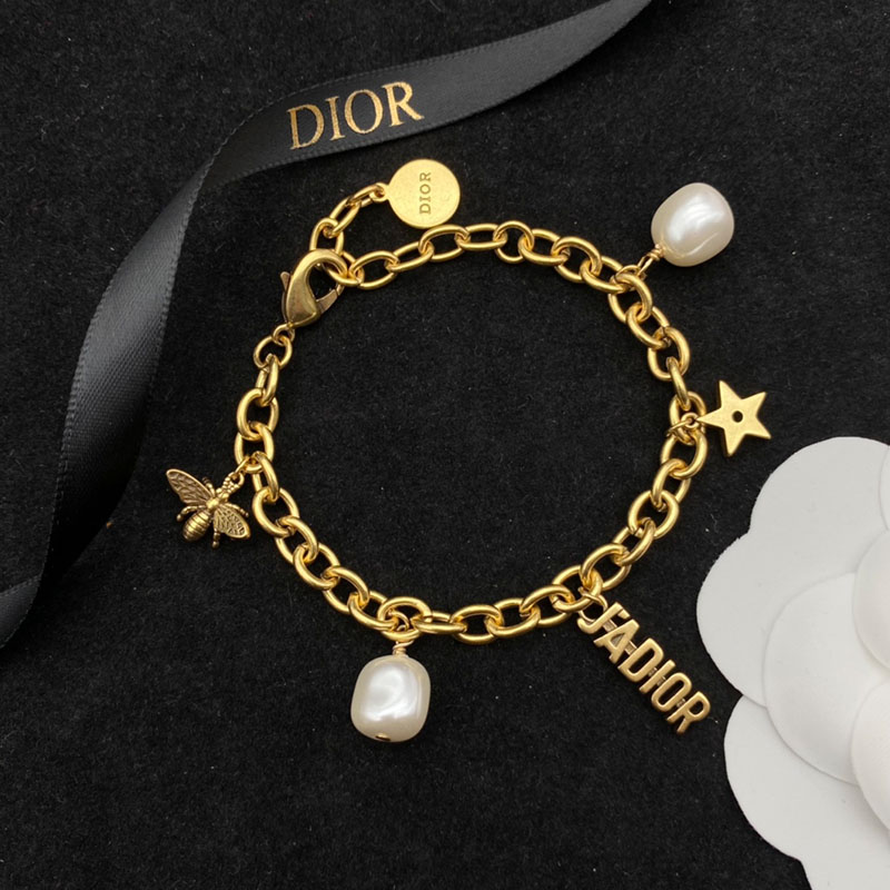 Dior J'ADIOR Bracelet Metal/ White Resin Pearls Gold