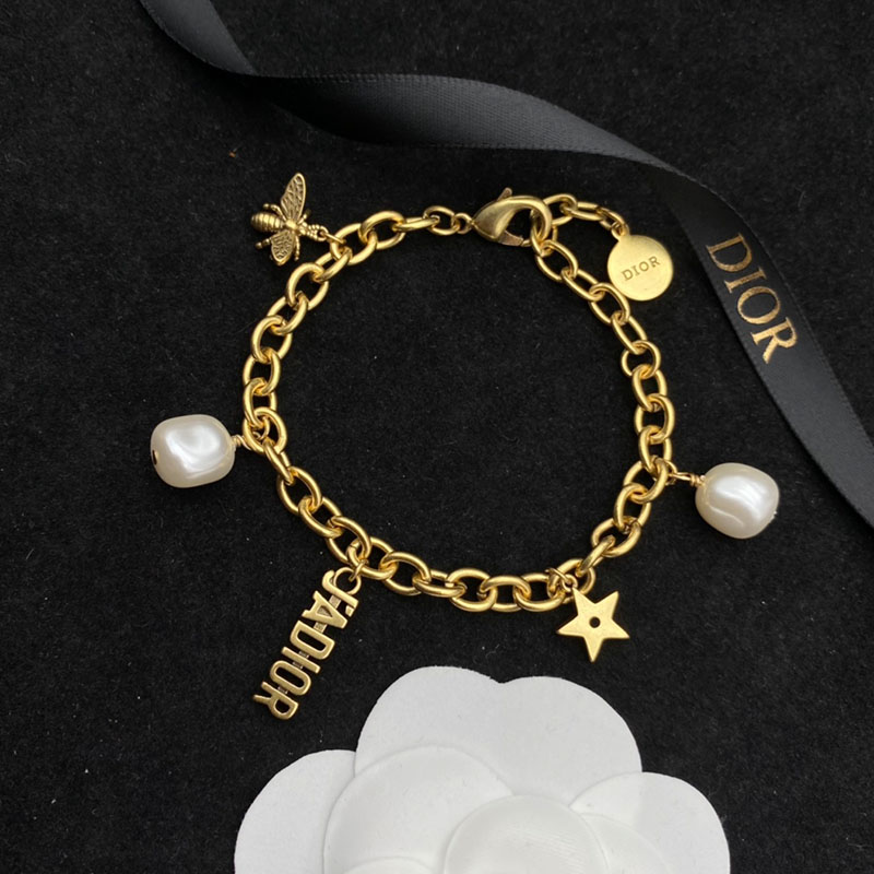 Dior J'ADIOR Bracelet Metal/ White Resin Pearls Gold