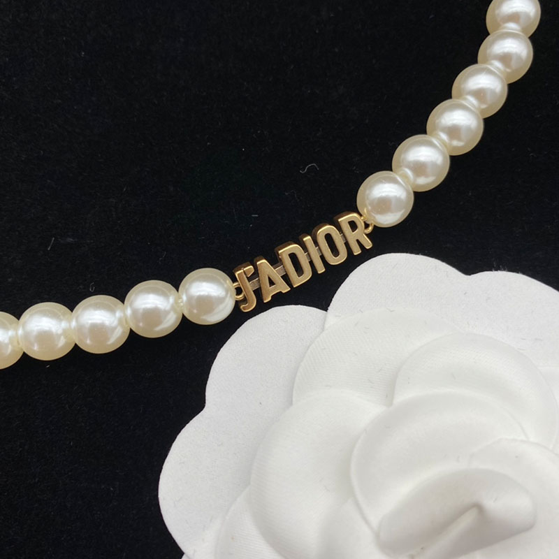 J'Adior Choker/ Antique Gold-Finish Metal With White Resin Pearls White