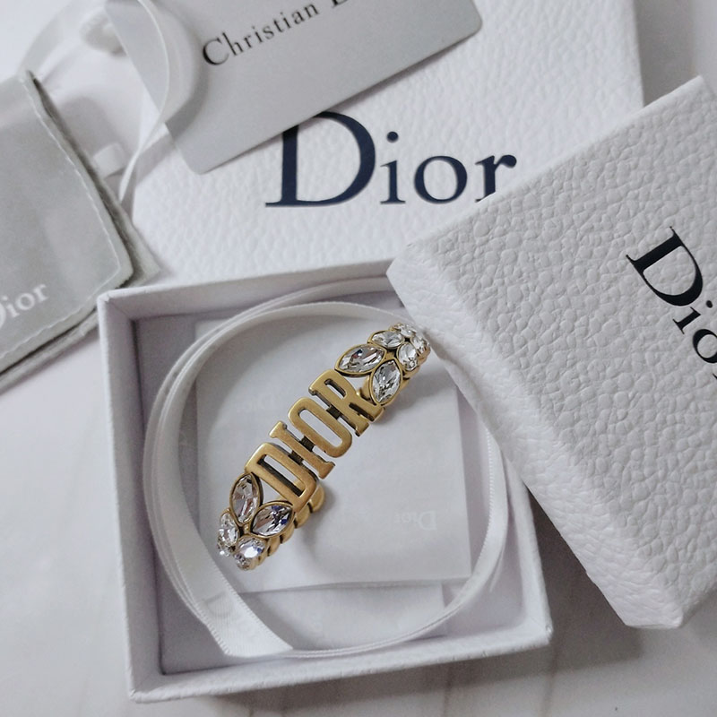 Dior Laurel Cuff Bracelet Metal and Silver Crystals Gold
