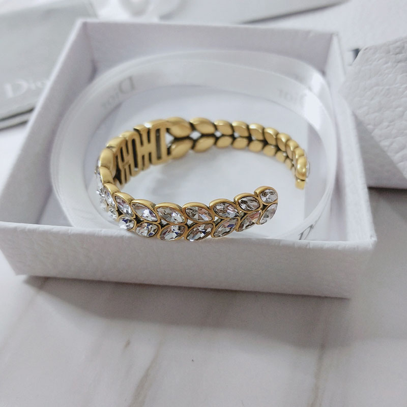Dior Laurel Cuff Bracelet Metal and Silver Crystals Gold