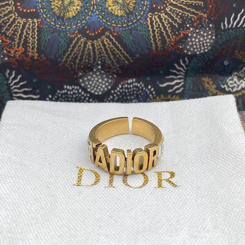 Dior Open Chain J'ADIOR Ring Metal and White Crystals Gold