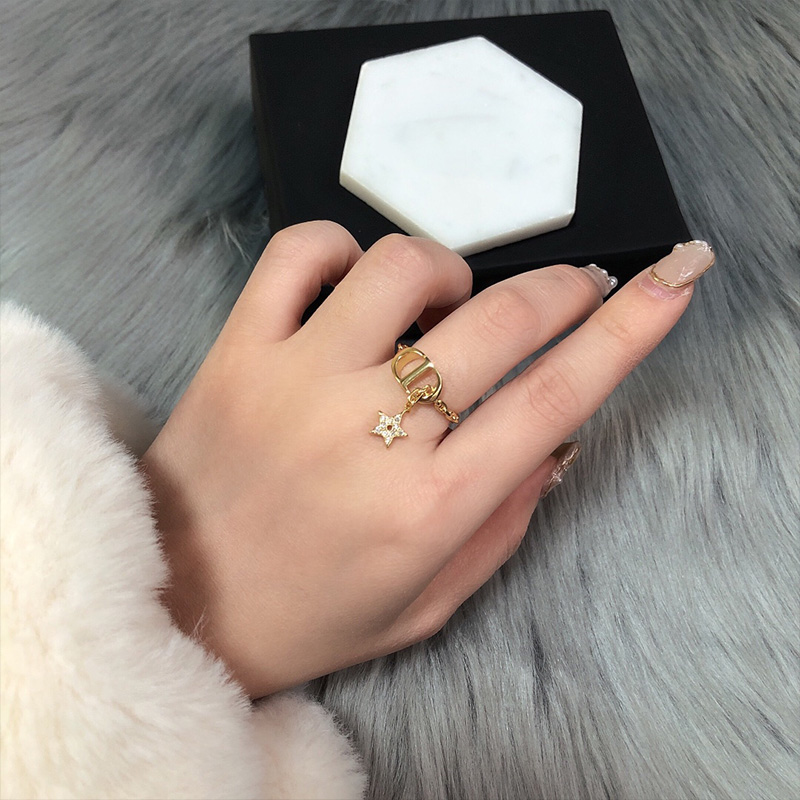 Dior Petit CD Ring Metal and White Crystals Gold
