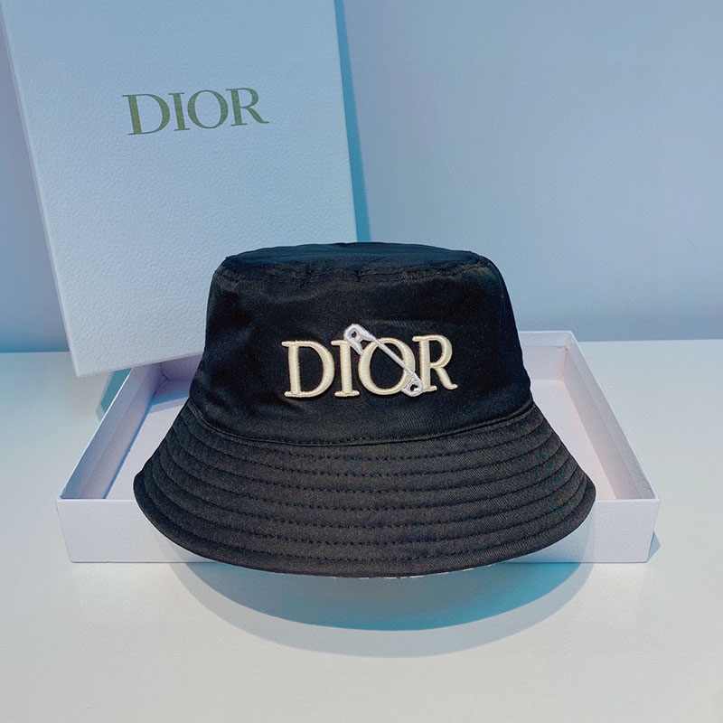 Dior Reversible Bucket Hat Safety Pin Logo Houndstooth Cotton Black