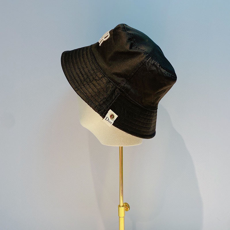 Dior Reversible Bucket Hat Safety Pin Logo Houndstooth Cotton Black