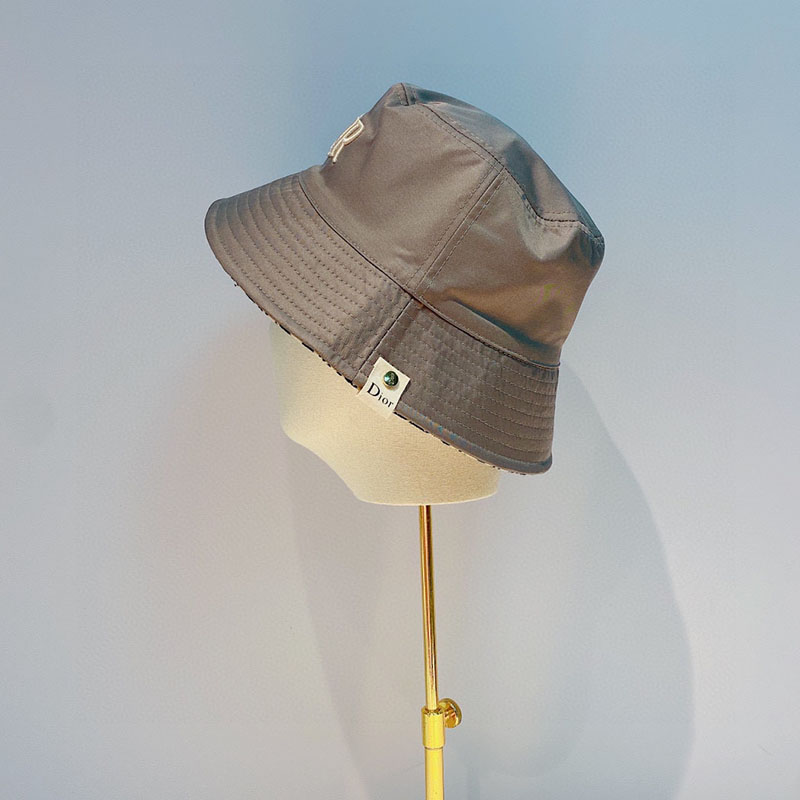 Dior Reversible Bucket Hat Safety Pin Logo Houndstooth Cotton Grey