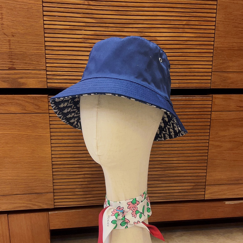Dior Reversible Bucket Hat Teddy Oblique Cotton Blue