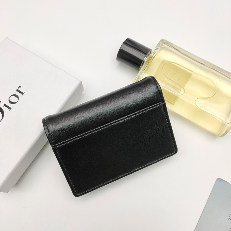 Dior Saddle Flap Card Holder Goatskin Black