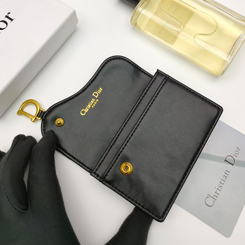 Dior Saddle Flap Card Holder Goatskin Black