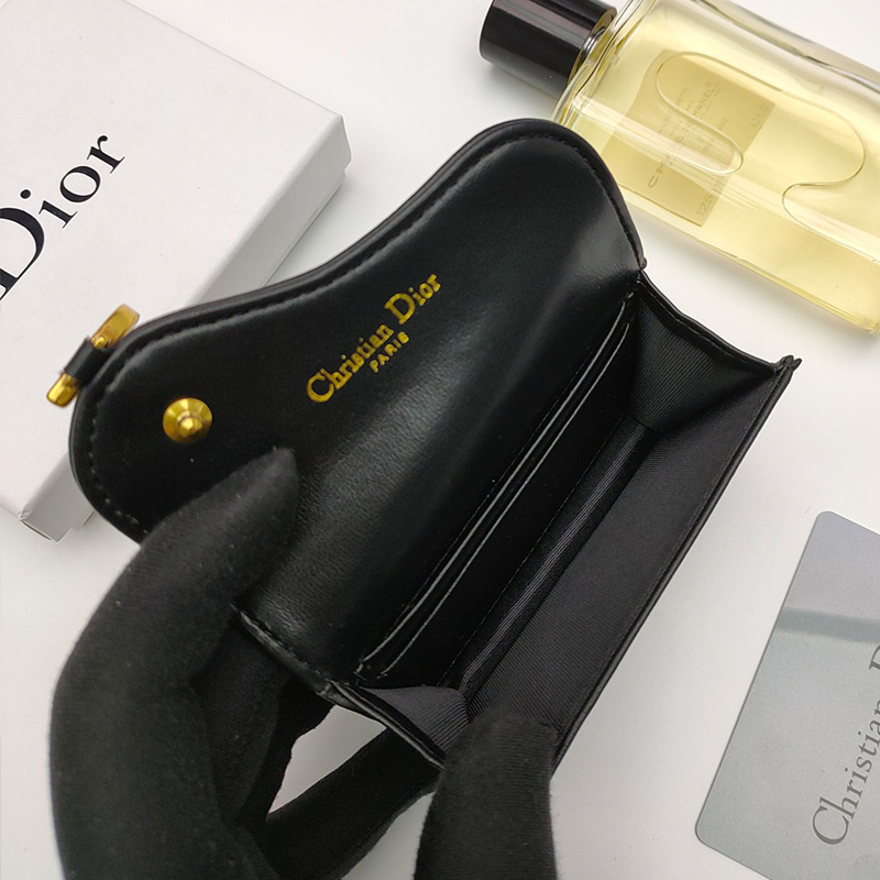 Dior Saddle Flap Card Holder Goatskin Black