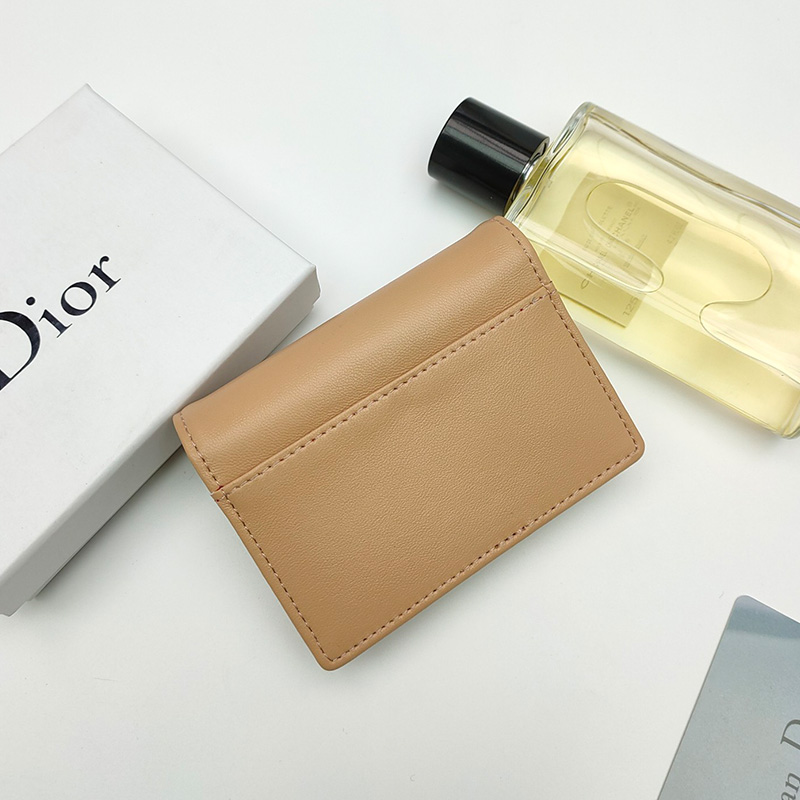 Dior Saddle Flap Card Holder Goatskin Khaki