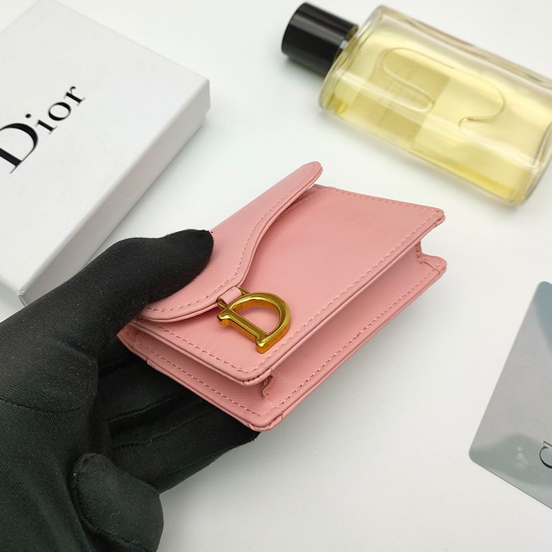 Dior Saddle Flap Card Holder Goatskin Pink