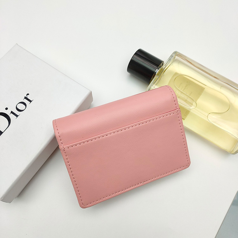 Dior Saddle Flap Card Holder Goatskin Pink