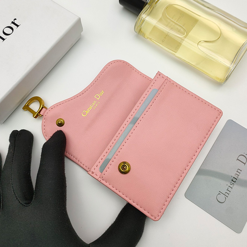 Dior Saddle Flap Card Holder Goatskin Pink