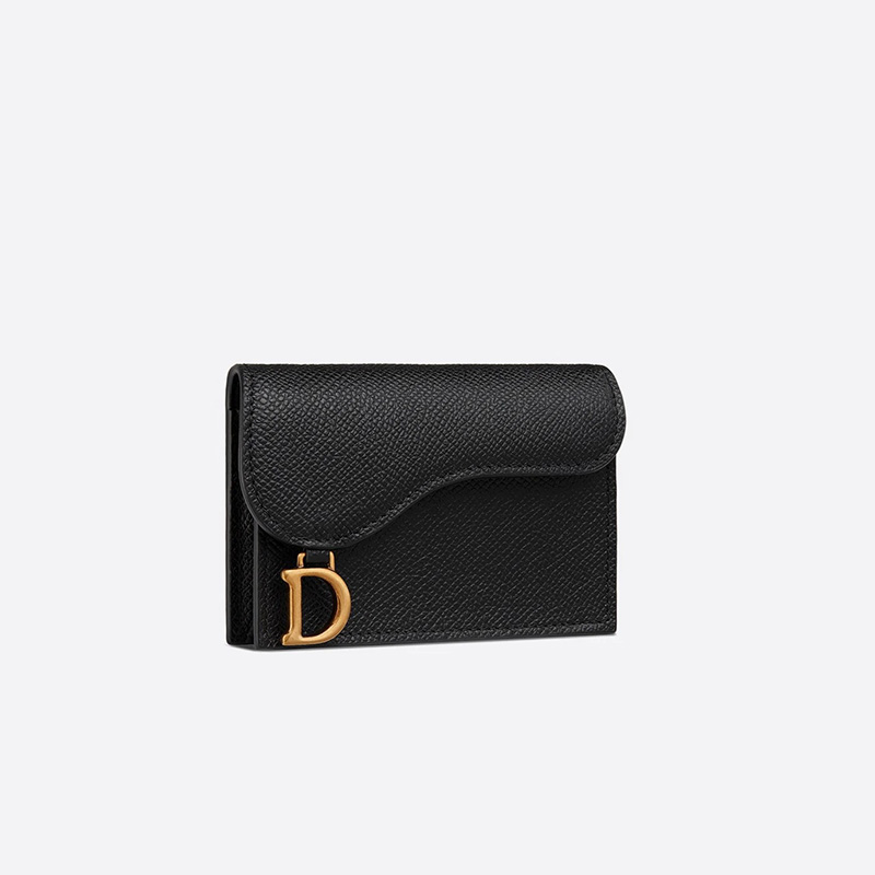 Dior Saddle Flap Card Holder Grained Calfskin Black