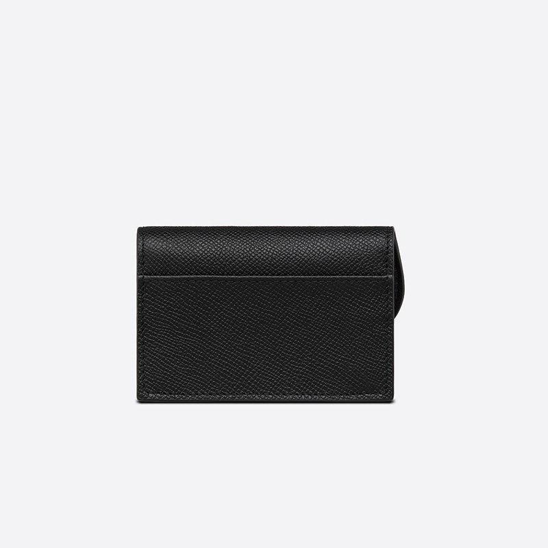 Dior Saddle Flap Card Holder Grained Calfskin Black