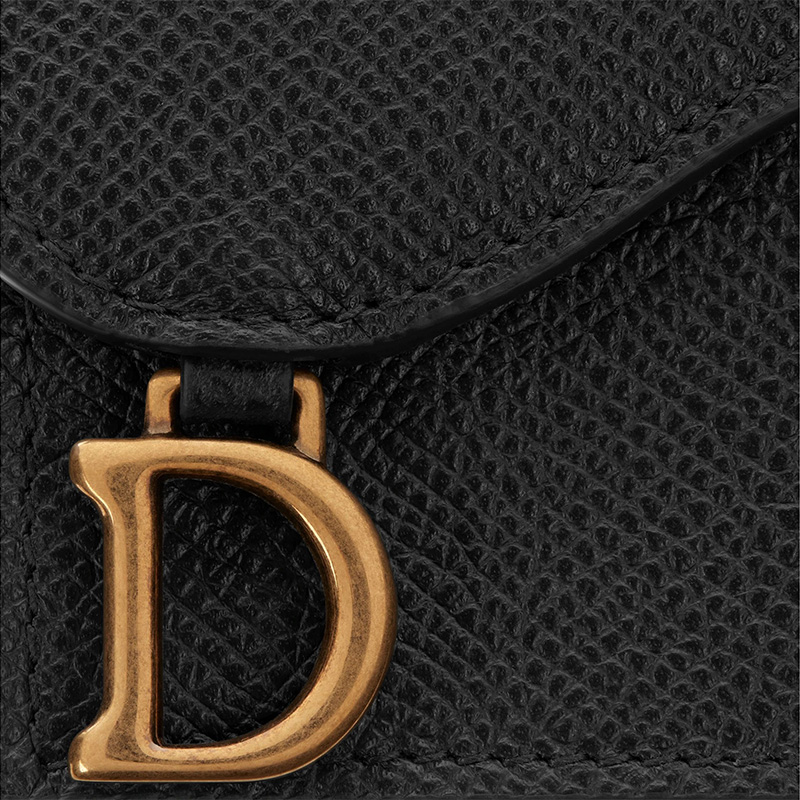 Dior Saddle Flap Card Holder Grained Calfskin Black