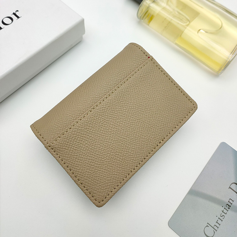 Dior Saddle Flap Card Holder Grained Calfskin Khaki