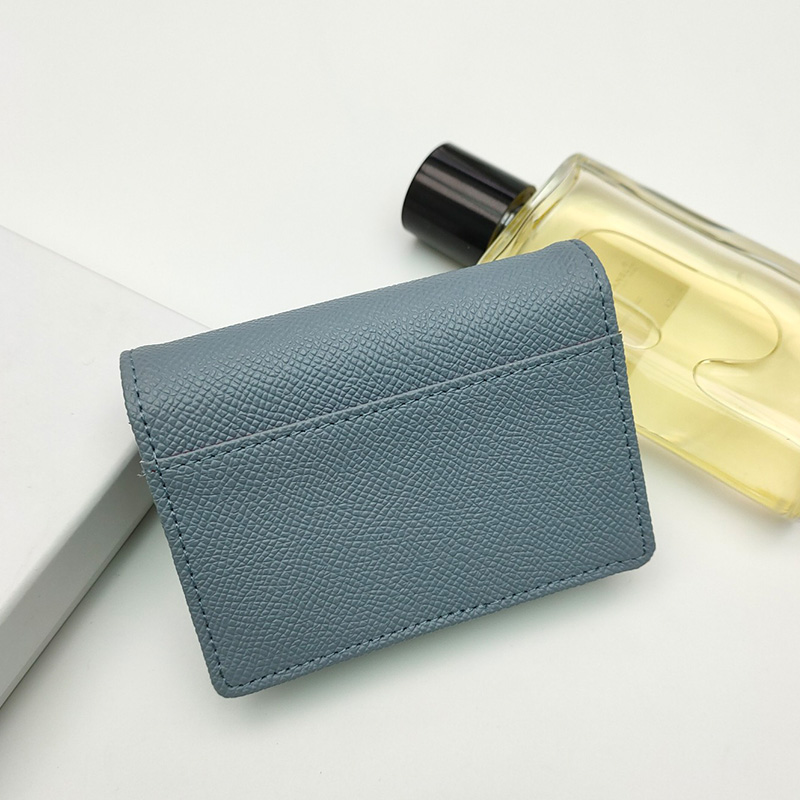 Dior Saddle Flap Card Holder Grained Calfskin Sky Blue