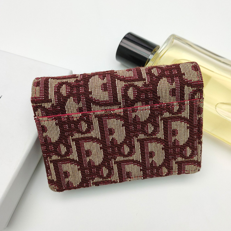Dior Saddle Flap Card Holder Oblique Motif Canvas Burgundy