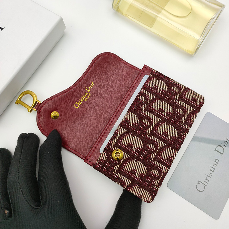 Dior Saddle Flap Card Holder Oblique Motif Canvas Burgundy