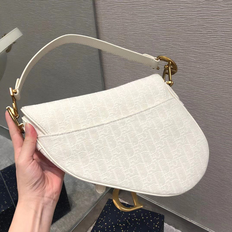 Dior Saddle Bag Oblique Motif Canvas White