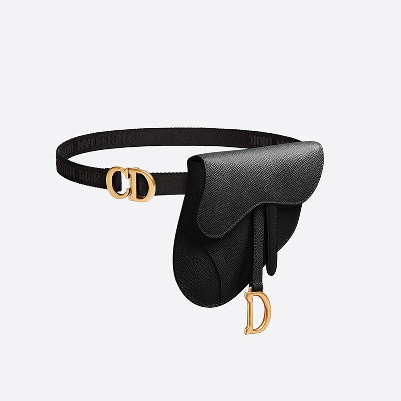 Dior Saddle Flat Belt Pouch Grained Calfskin Black