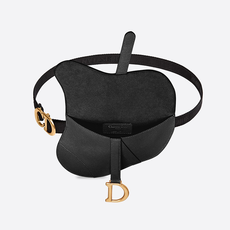 Dior Saddle Flat Belt Pouch Grained Calfskin Black