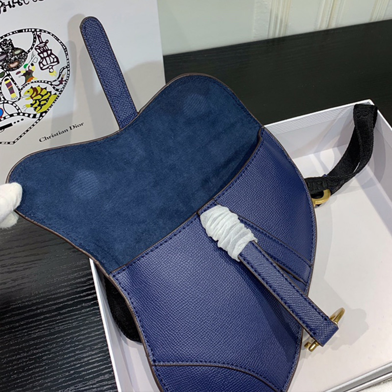 Dior Saddle Flat Belt Pouch Grained Calfskin Blue