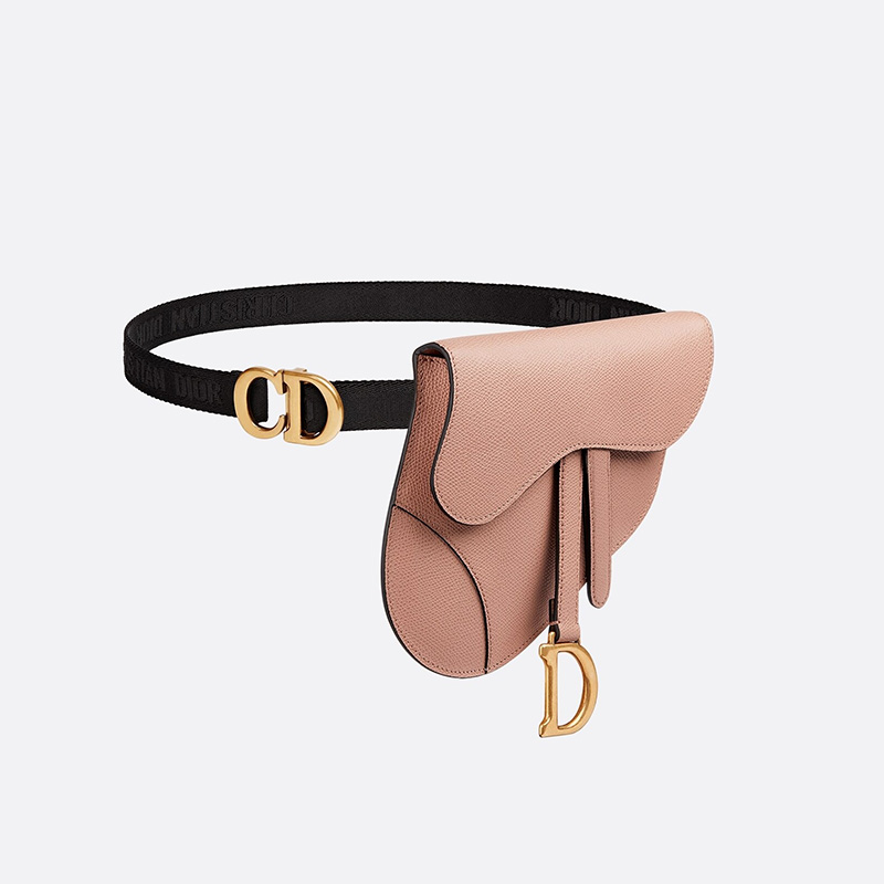 Dior Saddle Flat Belt Pouch Grained Calfskin Pink