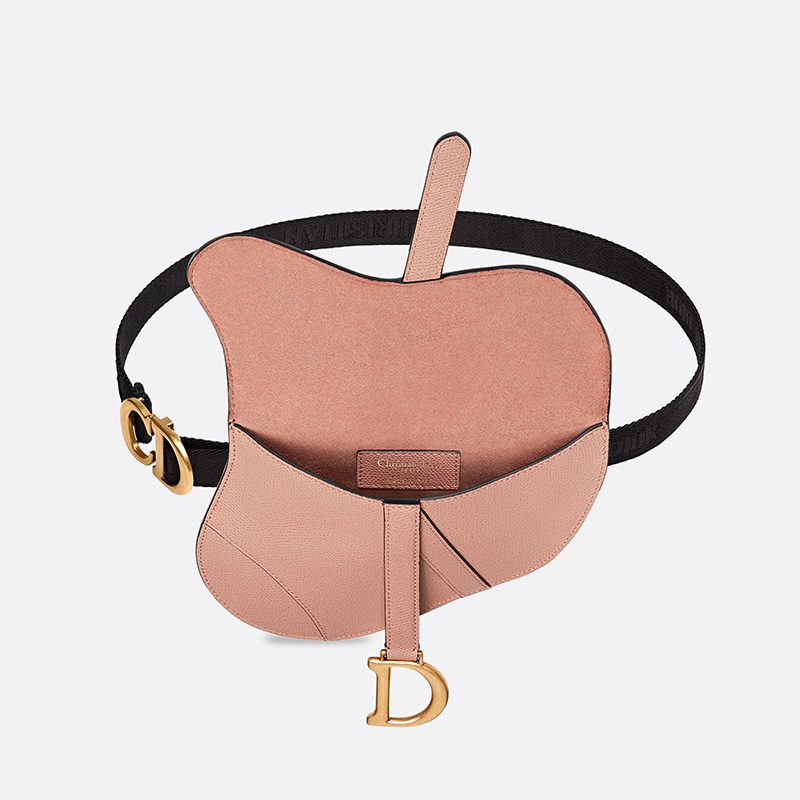 Dior Saddle Flat Belt Pouch Grained Calfskin Pink