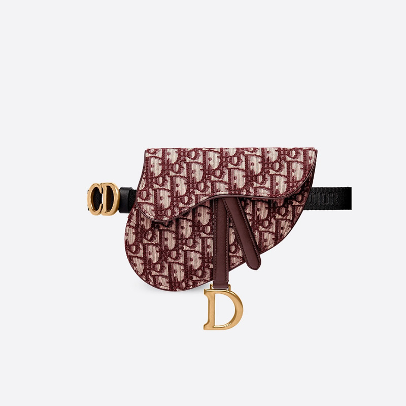 Dior Saddle Flat Belt Pouch Oblique Motif Canvas Burgundy