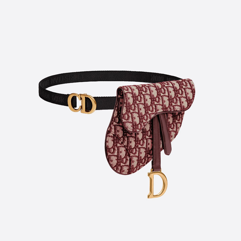 Dior Saddle Flat Belt Pouch Oblique Motif Canvas Burgundy