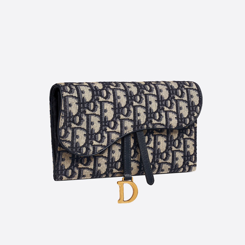 Dior Saddle Wallet Oblique Motif Canvas Blue