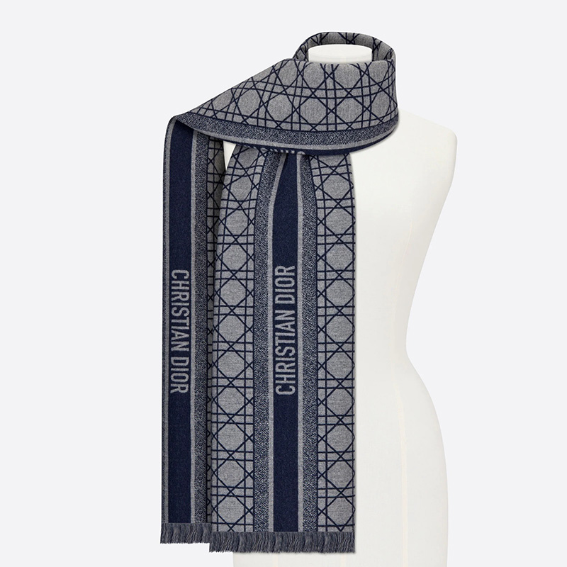 Dior Scarf Cannage Cashmere and Virgin Wool Navy Blue