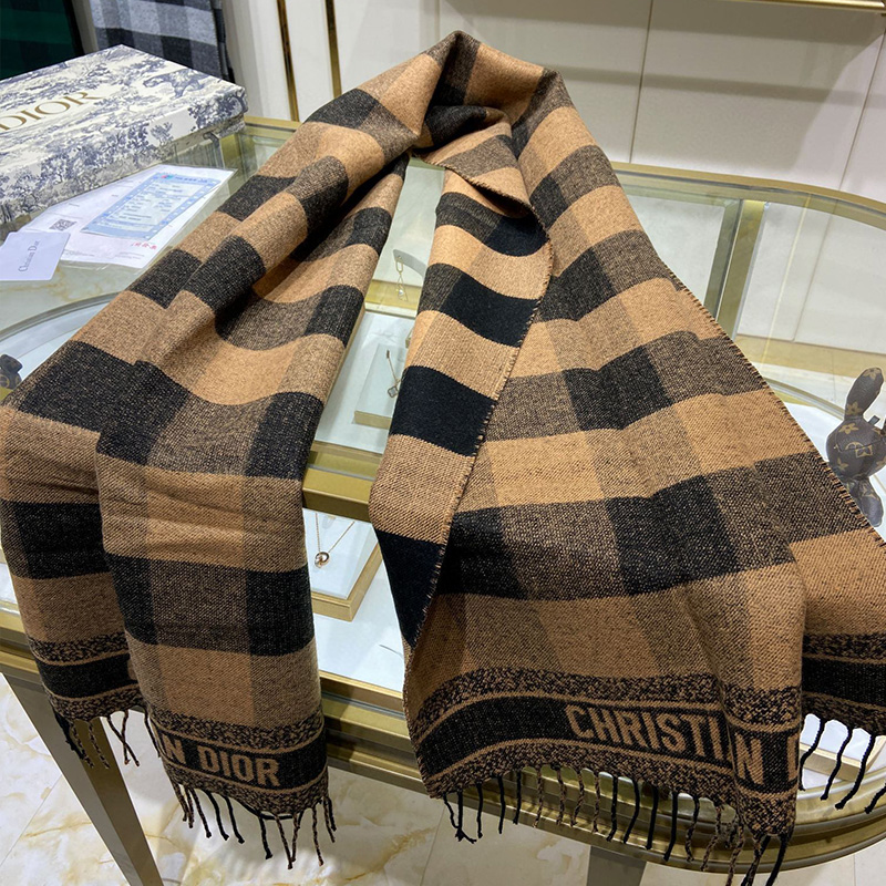 Dior Scarf Check'N'Dior Wool and Angora Khaki